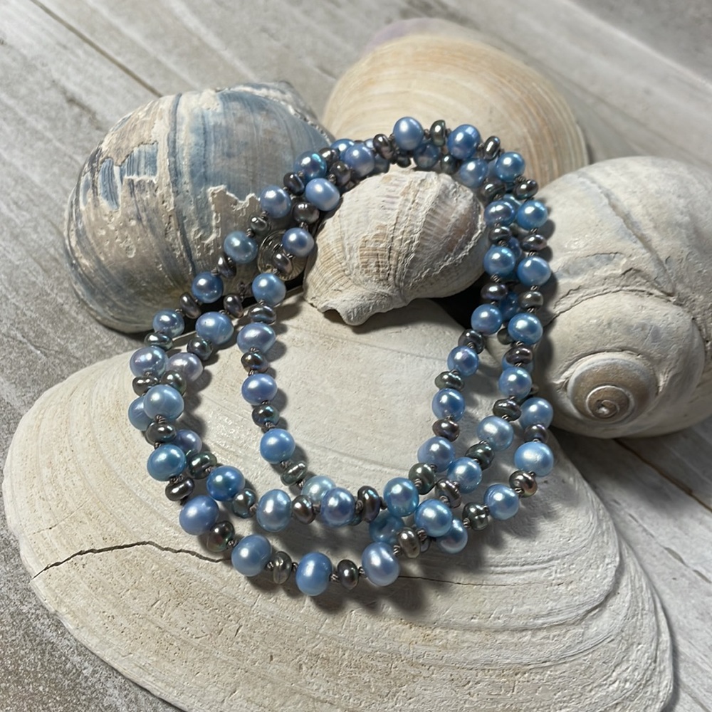 Blue & grey pearl necklace or bracelet - Picture 8 of 8